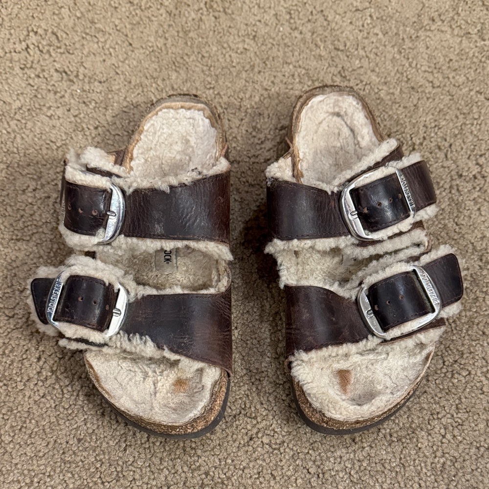 Birkenstock Arizona Big Buckle Shearling Sandals Habana Oiled Leather 39